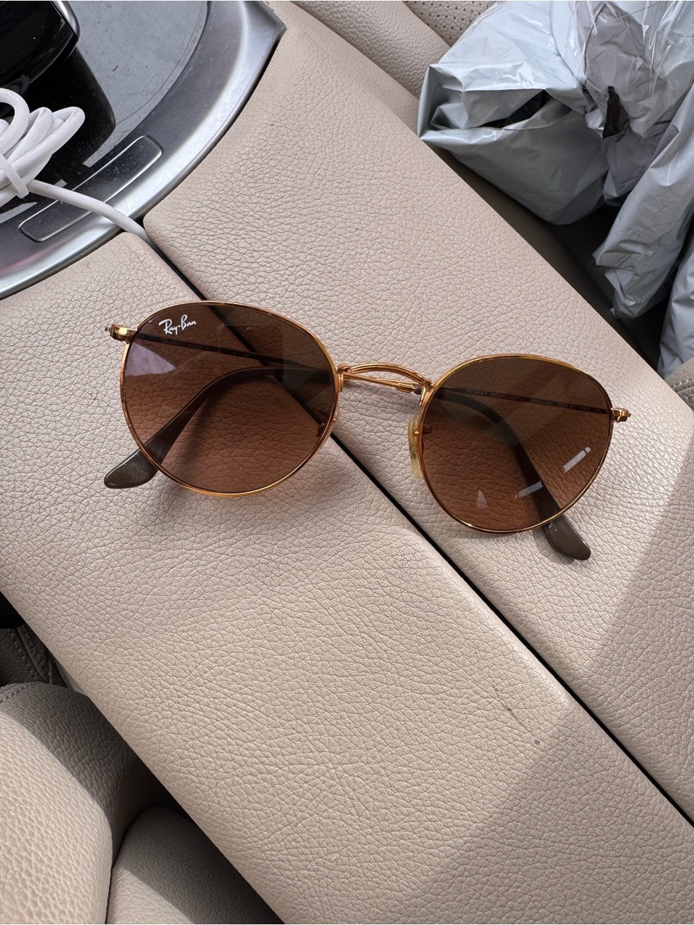 Ray-Ban Brown Round Metal Sunglasses